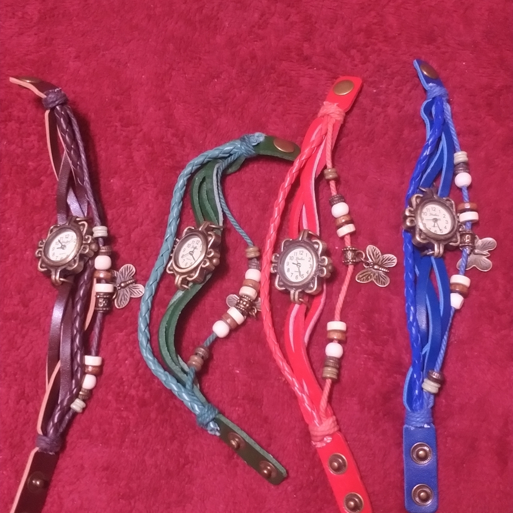 Handcrafted Boho Leather Braided Watch Bracelets- Assorted Colors